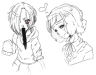 2girls alternate_hairstyle artist:misterskits brown_eyes haru_okumura heart hoodie idolm@ster idolm@ster_cinderella_girls koume_shirasaka persona persona_(series) persona_5 shin_megami_tensei short_hair smile // 800x626 // 170KB