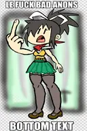 1girl artist:lunaticsoda artist:unknown artstyle_imitation asuka asuka_(senran_kagura) katana looking_away middle_finger mouth parody senran_kagura simple_background standing sword text // 836x1256 // 243KB