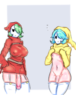 1boy 1girl artist:unknown bottomless colored futanari huge_breasts kneesocks penis shy_gal shy_guy stockings super_mario super_mario_bros. trap voluptuous // 1361x1701 // 1001KB