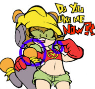 1girl 9-volt artist:pedrovin brown_hair colored gloves midriff rule_63 shorts text third-party_coloring warioware wip // 659x615 // 199KB