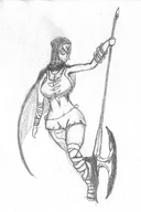 1girl bandages drakengard drakengard_3 io necklace short_hair traditional_medium weapon // 1007x1507 // 1.1MB