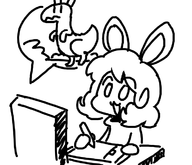 1girl artist:chee bunny_ears computer dinosaur drawing happy pen seiran short_hair tablet touhou // 737x634 // 59KB