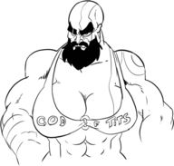 1boy abs artist:rider breasts god_of_war kratos text // 537x513 // 70KB