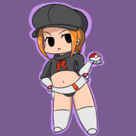 1girl artist:iggy_bomb black_eyes boots cameltoe chibi colored hat orange_hair pokeball pokemon pokemon_lgpe team_rocket team_rocket_grunt // 2000x2000 // 585KB