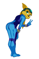 1girl angela_cross artist:TioMegamanX bending_over furry peace_sign ratchet_&_clank sketch solo wip zero_suit // 1333x2000 // 251KB