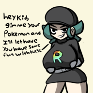1girl alternate_breast_size artist:iggy_bomb black_eyes colored green_hair grin hat huge_breasts pokemon pokemon_usum team_rainbow_rocket team_rocket team_rocket_grunt text // 2000x2000 // 1.0MB
