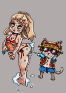 1boy 1girl bikini huge_breasts super_catboy super_catboy_(game) water_fun weapon_girl wet // 1476x2085 // 1.5MB