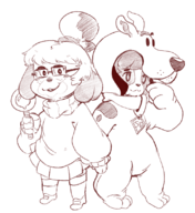 1boy 1girl animal_crossing cartoon cosplay costume digby glasses isabelle monochrome scooby_doo skirt sweater velma_dinkley // 744x813 // 322KB