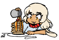 1girl artist:chee colored eika_ebisu food pancakes table touhou white_hair yellow_eyes // 1143x785 // 183KB