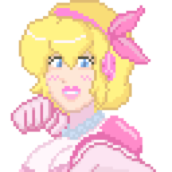 1girl aigis artist:bad-draw bimbo blonde_hair blue_eyes lipstick parody persona persona_(series) pixel_art pov punching ribbon // 640x640 // 6.8KB