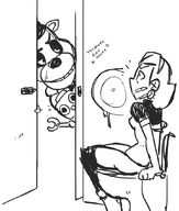crossover five_nights_at_freddy's freddy_fazbear mega_man_(series) mega_man_legends monochrome servbot text toilet tron_bonne // 909x1068 // 240KB
