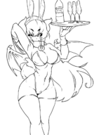 artist:borvar astaroth black_sclera bunny_suit cleavage demon drink huge_breasts not_vidya shinrabanshou wide_hips // 900x1200 // 225KB