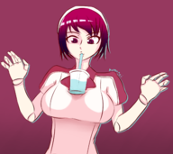 1girl artist:katsunei bubble_tea_challenge dorothy drink huge_breasts meme va-11_hall-a // 1597x1425 // 743KB