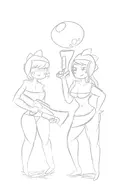 bob bub bubble bubble_bobble genderbend guns monochrome personification rule_63 sketch // 802x1240 // 167KB