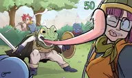 artist:pixelpulp chrono_trigger colored crono frog_(chrono_trigger) lick lucca // 1210x716 // 791KB