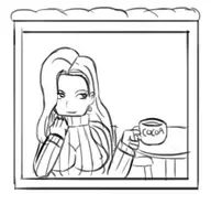 1girl cup earrings fire_emblem fire_emblem_echoes long_hair sketch sonya sweater table text // 437x422 // 25KB