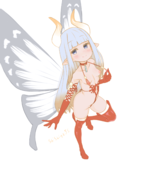 1girl airy artist:shishigajs blue_eyes blush boots bravely_default breasts collar colored elbow_gloves fairy gloves horns long_hair nipples pointy_ears skull smile succubus thigh_high_boots thigh_highs wings // 2000x2500 // 855KB