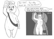 1girl artist:pm_draws astral_chain breasts cleavage collar costume glasses hat huge_breasts lappy marie_wentz masturbation monochrome nude short_hair speech_bubble text // 3300x2400 // 1.3MB