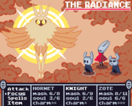 artist:pureo2 colored hornet pixel_art text the_knight the_radiance zote_the_mighty // 1024x820 // 21KB