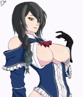 1girl aradia artist:diskette black_hair braid breasts brown_eyes colored colorist:waitingforgames lineart looking_at_viewer medium_breasts night_of_revenge smile // 1700x2000 // 1.2MB