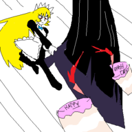 1girl artist:2hufag birthday blonde_hair cake cutting mabinogi maid player_character swinging sword // 400x400 // 20KB