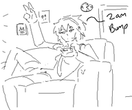 1girl aigis artist:speakyfag clock couch mspaint peace_sign persona persona_(series) persona_3 remote short_hair sitting text tie // 449x373 // 11KB