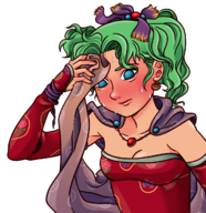 1girl artist:enf-lover blue_eyes blush colored earrings final_fantasy final_fantasy_vi green_hair necklace painted_nails parody sweat sweating_towel_guy terra_branford // 1200x1239 // 877KB
