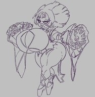 1girl artist:unknown ass bedroom_eyes breasts calves eyelashes high_heels huge_ass huge_breasts leg_garter lineart monochrome pokemon roserade thick_thighs tight_clothes // 1366x1398 // 1.2MB