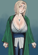 1girl artist:dairenke cleavage colored gradient_background huge_breasts kunoichi naruto ninja not_vidya smile tsunade // 1250x1791 // 1.4MB