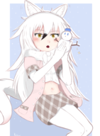 1girl animal_ears arctic_wolf arctic_wolf_(kemono_friends) artist:katsunei blush colored fangs kemono_friends long_hair sitting snowman tail white_hair wolf_ears yellow_eyes // 2064x2820 // 2.3MB