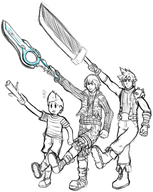 cloud_strife final_fantasy final_fantasy_vii lucas mother_(series) mother_3 parody shulk stick super_smash_bros sword xenoblade // 1214x1520 // 962KB