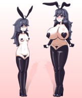 2girls bunny_suit hex_maniac huge_breasts pokemon pokemon_xy reverse_bunnysuit small_breasts // 1687x2000 // 832KB