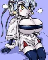 artist:pailolidrawfag cleavage colored embarrassed fate_(series) fate_grand_order huge_breasts jeanne_d'arc jeanne_d'arc_(alter) jeanne_d'arc_alter_santa_lily oppai_loli tube_top // 640x800 // 190KB