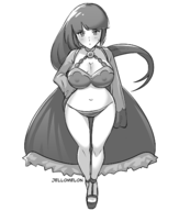 1girl artist:jellomelon brandish_m cosplay fairy_tale long_hair monochrome pokemon pokemon_frlg sabrina wide_hips // 1230x1445 // 464KB