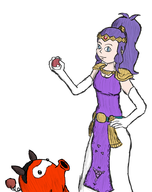 a_link_between_worlds artist:harrace colored crossover hilda_(pokemon) nintendo octorok pokemon princess_hilda tepig the_legend_of_zelda // 794x1000 // 349KB