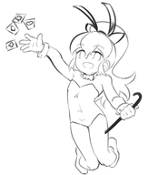 1girl artist:20231113 bunny_suit cane loli looking_at_viewer mega_man_(series) monochrome playboy_bunny roll sketch smile smiling // 650x767 // 136KB