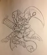 1girl animal_ears artist:anaugi cat_girl_without_salad kebako sketch thigh_highs traditional_medium wayforward wings // 1754x2047 // 675KB