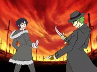 blazblue crossover durarara!! hazama izaya_orihara knife // 850x637 // 227KB