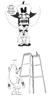 2boys 2koma 911 artist:bandikek comic crash_bandicoot crash_bandicoot_(series) dr._neo_cortex imminent_death looking_up monochrome remembering sketch text thought_bubble twin_towers // 621x1238 // 335KB