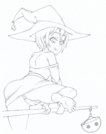 1girl artist:nininho blush broom costume feet hat panties pantyshot raimu_bito rhyme short_hair the_world_ends_with_you tongue traditional_medium upskirt wip witch_hat // 1251x1584 // 1.6MB