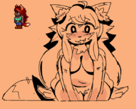 1girl animal_ears areola_slip artist:unknown bath_robe furry open_shirt pubic_hair tail terraria zoologist // 866x700 // 42KB