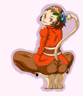 1girl ass brown_eyes brown_hair colored looking_back marvel_vs_capcom marvel_vs_capcom_2 mistletoe short_hair sonson tail thick_thighs // 2143x2500 // 1.5MB