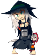 2018_halloween_collab 2girls artist:setz colored costume dark_souls green_eyes grey_hair halloween halloween_collab hat hood long_hair priscilla pumpkin red_eyes // 2412x3459 // 2.2MB