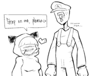 1girl anon blush cosplay gijinka goomba goomba_gal heart hood hoodie lineart personification speech_bubble super_mario text // 2049x1628 // 93KB