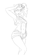 1girl cosplay lineart misty pokeball pokemon pokemon_swsh ponytail shorts side_ponytail sonia underboob wink wip // 864x1266 // 179KB