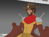 artist:necrolepsy bodysuit colored g_gundam gundam mccree overwatch parody // 752x565 // 135KB