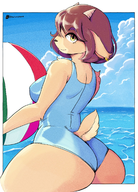 1girl anthro artist:noirchaton4 ass ball beach_ball breasts colored diana_caproni huge_ass looking_at_viewer looking_back looking_over_shoulder on_your_tail swimsuit // 1209x1677 // 3.9MB