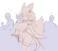 1girl animal_ears artist:pepsi breasts katana leotard nazuna nipples sequel_(series) sword tail thigh_highs topless wardrobe_malfunction wip // 2026x1795 // 670KB