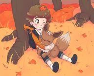 artist:sunshine_memoir autumn charizard colored doll eevee pokemon trainer // 1000x813 // 523KB