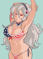 1girl american_flag american_flag_bikini armpit artist:davewaterfalls bikini colored corrin corrin_(female) fire_emblem fire_emblem_fates grey_hair headband long_hair // 2500x3429 // 1.4MB